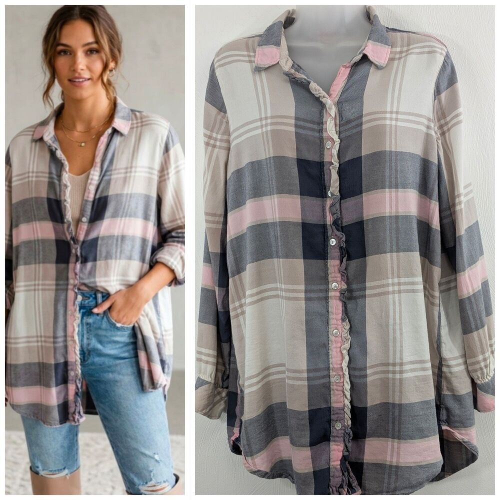 Aerie Large Ruffle Button Shirt/Tunic Fairy Core Fall Transition Fave *FLAW*